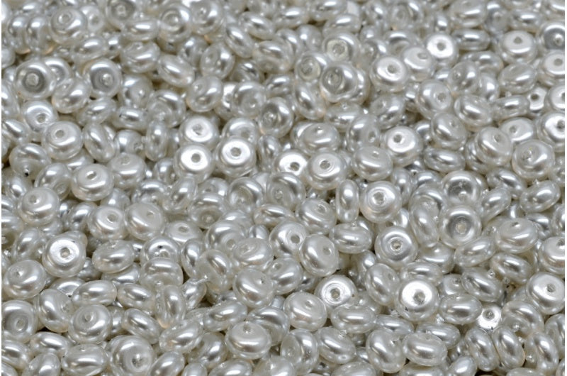 Rondelle Druck Beads, Crystal Silver Pearl (00030-70443), Glass, Czech Republic