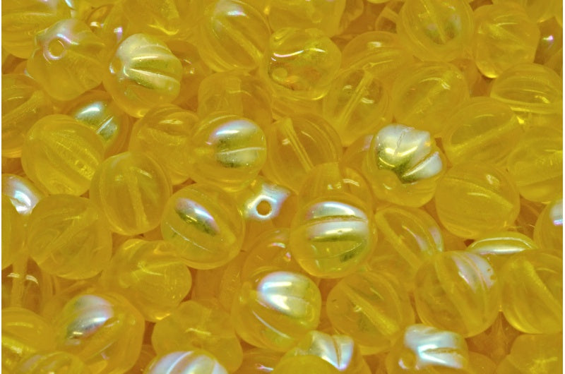 Melon Beads, Transparent Yellow Ab (80020-28701), Glass, Czech Republic