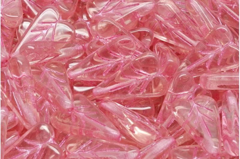 Heart Leaf Bead, Transparent Pink Pink Lined (70120-54321), Glass, Czech Republic