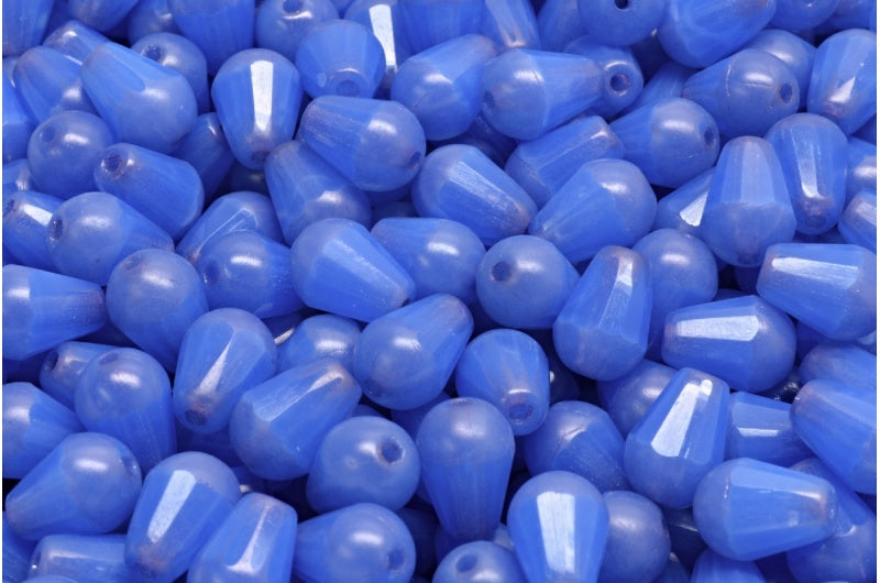 Faceted Fire Polished Teardrop Beads, Opal Blue Luster Lila (31010-14494), Glass, Czech Republic