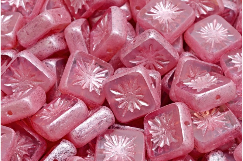 Table Cut Square Kiwi Beads, 20220 Opal Pink 4321 (20220-72010-04321), Glass, Czech Republic