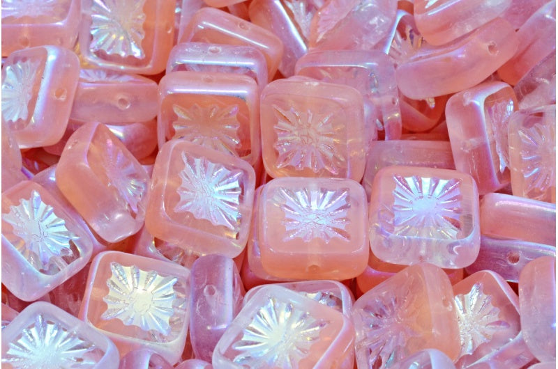 Table Cut Square Kiwi Beads, 20220 Opal Pink Ab Full (2X Side) (20220-72010-28703), Glass, Czech Republic