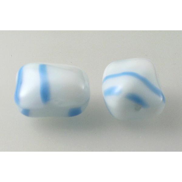 プレス成形ガラスビーズ、白と青のストライプ(08605)、ガラス、チェコ共和国