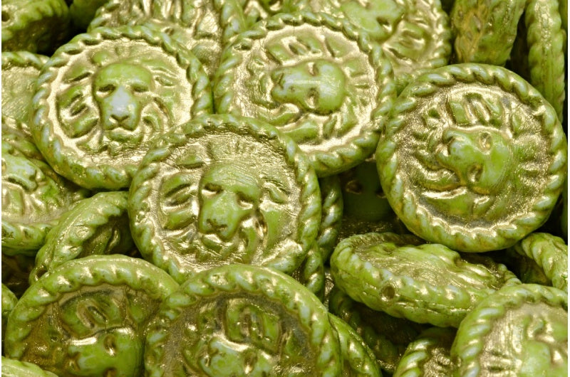Lion Head Coin Beads, White Gold Lined Light Green (02010-54302-34310), Glass, Czech Republic