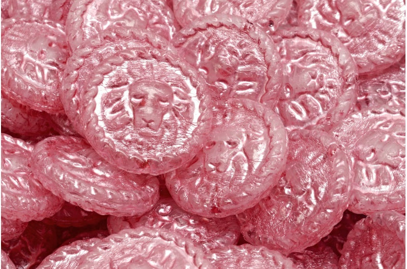 Lion Head Coin Beads, White Pink Lined (R0201-54321), Glass, Czech Republic