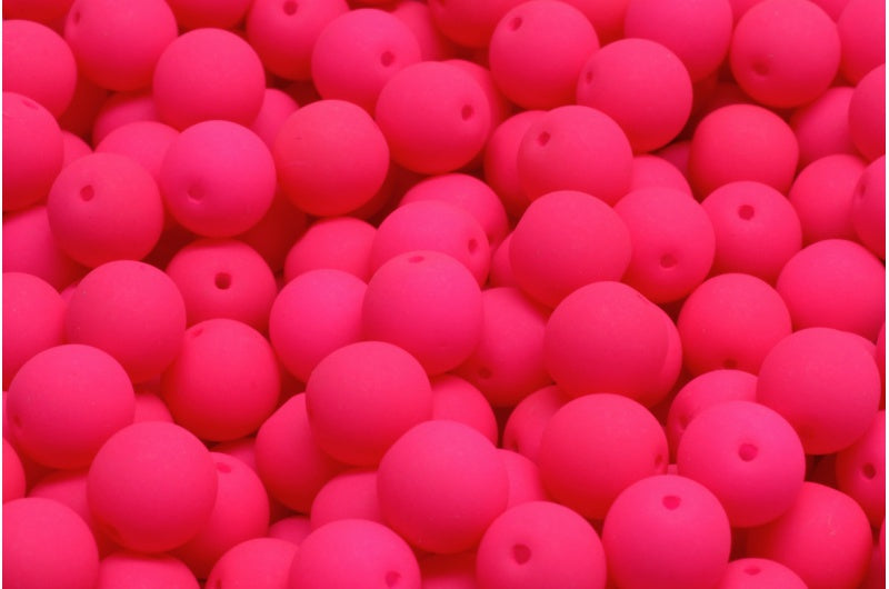 OUTLET 10 grams Round Druck Beads, White Neon Pink (02010-25123), Glass, Czech Republic
