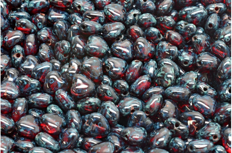 Heart Beads, Ruby Red Travertin (90080-86800), Glass, Czech Republic