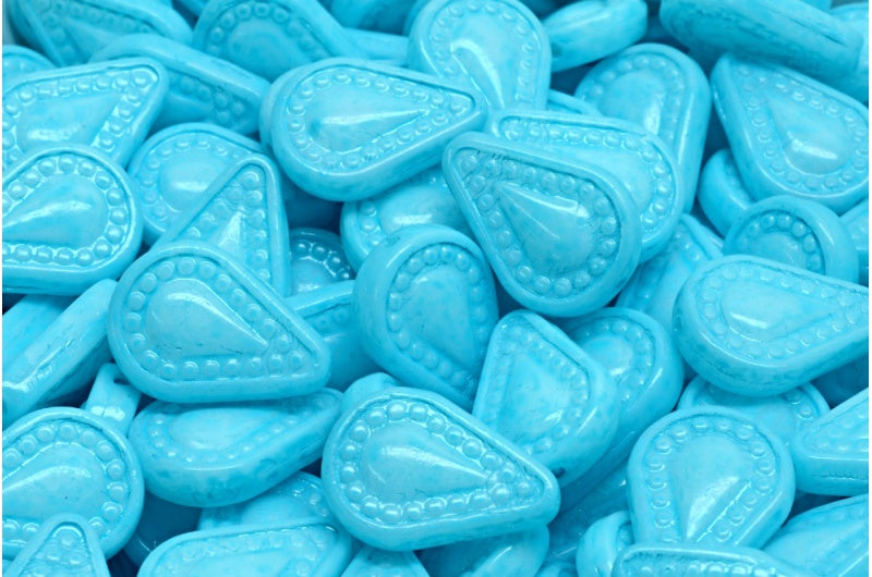 Filigree Teardrop Beads, White Light Aqua Blue (02010-34308), Glass, Czech Republic