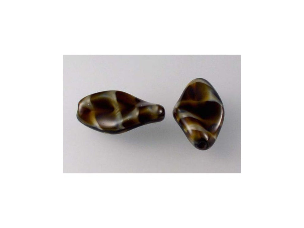 アウトレット 10グラム カーブオーバルビーズ、22 x 14 mm、ストライプダークブラウン(26117)、ガラス、チェコ共和国