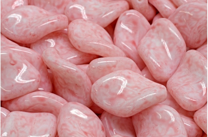 Curved Oval Beads, White Light Pink (02010-34304), Glass, Czech Republic