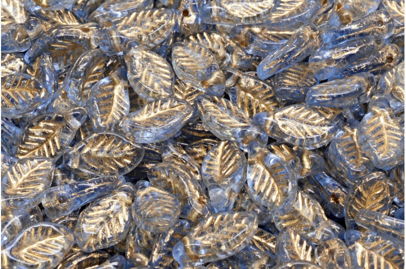 月桂叶珠,透明蓝色镀金(30020-54302),玻璃,捷克共和国