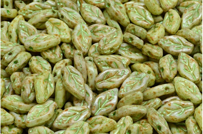 樱花叶珠,白色洞石绿 (02010-86800-43813),玻璃,捷克共和国