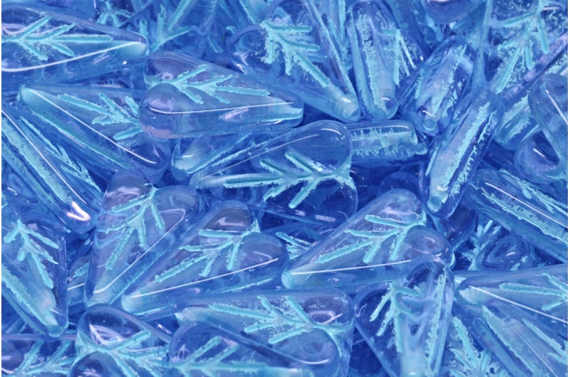 Heart Leaf Bead, Transparent Light Amethyst Light Blue Lined (20300-54308), Glass, Czech Republic