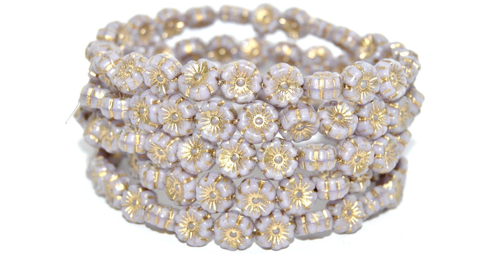 Hawaii Flower Pressed Glass Beads, Silk Lavender Gold Lined (24010-54202), Glass, Czech Republic ~ STRANDED