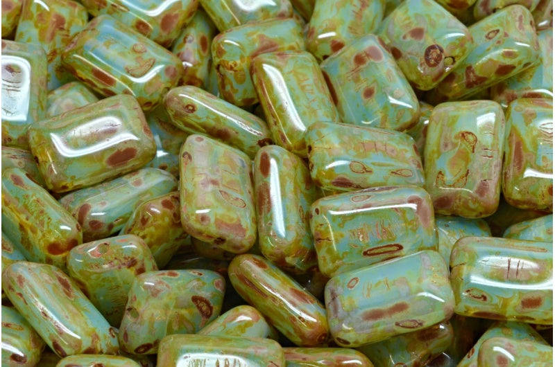 Flat Rectangle Beads, Opal Aqua Travertin (61000-86800), Glass, Czech Republic