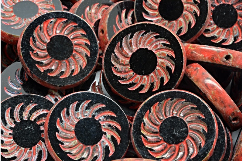 Tcb Round Turbine Beads, Black Travertin Beige Orange Spotted (23980-86800-33307), Glass, Czech Republic