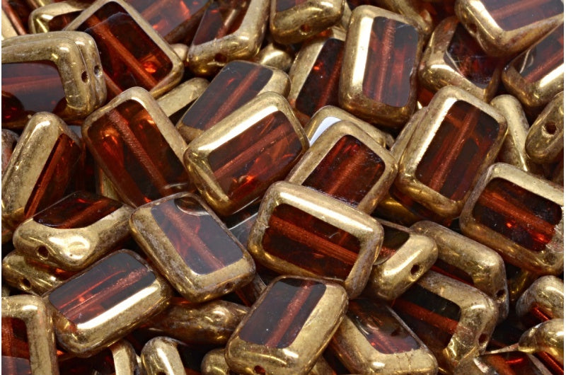 Table Cut Rectangle Beads, Transparent Pink Brass (70010-90215), Glass, Czech Republic