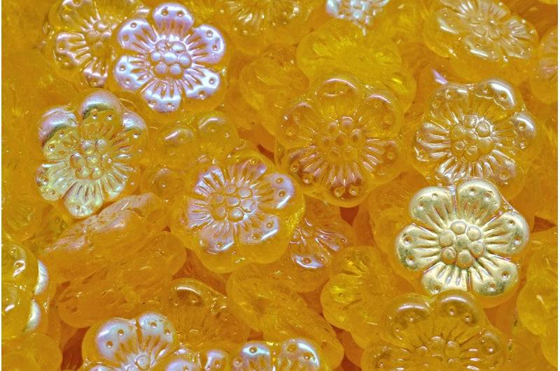 Boho Flower Beads, Transparent Yellow Ab (80040-28701), Glass, Czech Republic