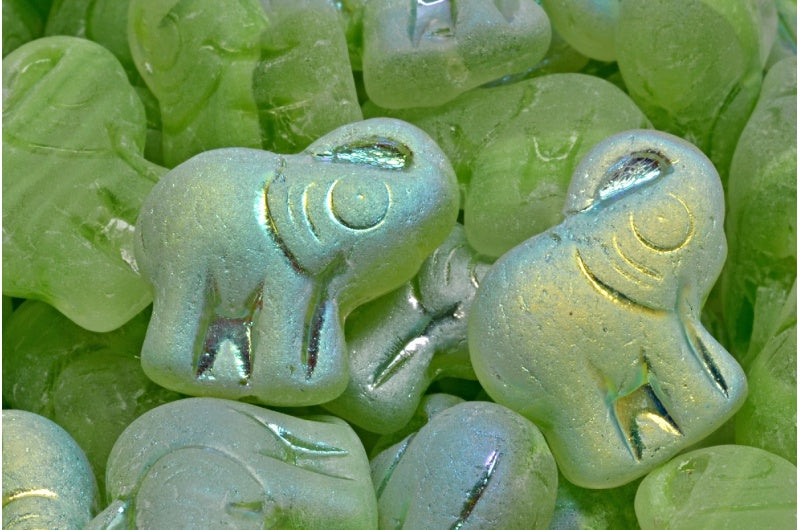 Elephant Beads, Mixed Crystal Green Matte Ab (57008-84100-28701), Glass, Czech Republic