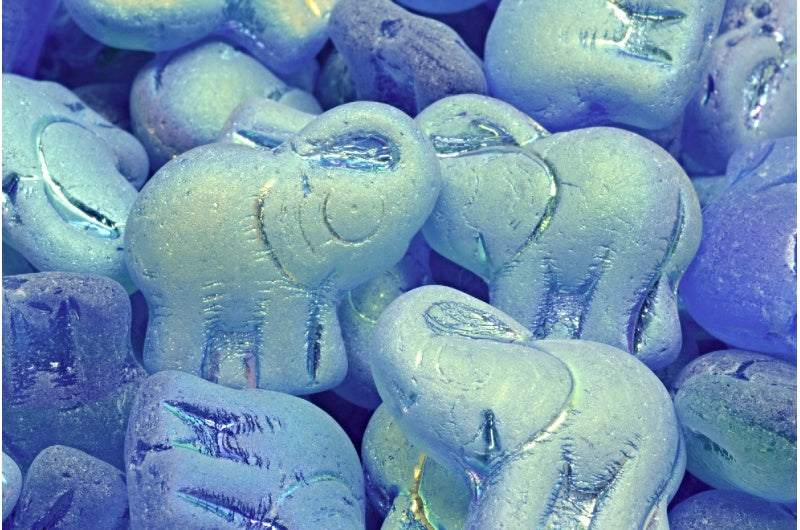 Elephant Beads, Blue Green Uranium Matte Ab (87311-84100-28701), Glass, Czech Republic
