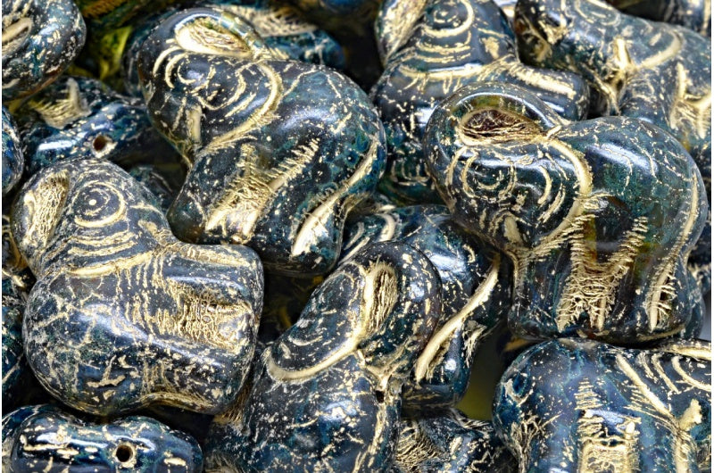 Elephant Beads, Blue Green Uranium Travertin 43802 (87311-86800-43802), Glass, Czech Republic