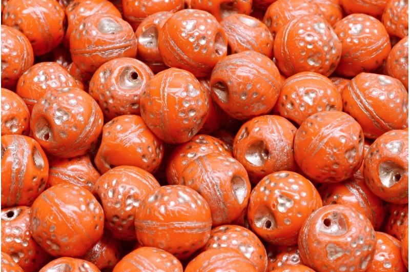 Orange Beads, Opaque Orange Copper Lined (93120-54324), Glass, Czech Republic
