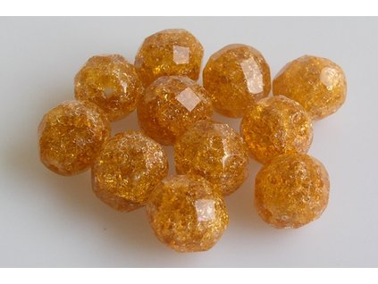 OUTLET 10 grams Faceted Round Fire Polished Beads, 12 x 12 mm, Transparent Orange Cracked (10060-85500), Glass, Czech Republic