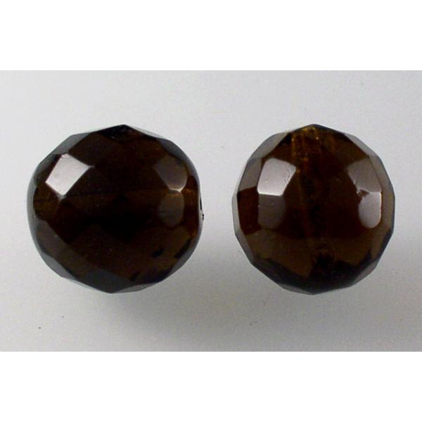ファセット加工ビーズ ラウンド、透明ブラウン(10230)、ボヘミアクリスタルガラス、チェコ共和国