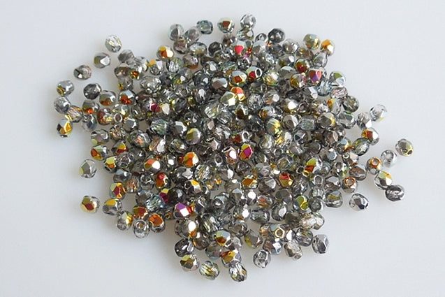 ファセット加工ラウンドファイアポリッシュビーズ、クリスタルボルケーノ(00030-28001)、ガラス、チェコ共和国