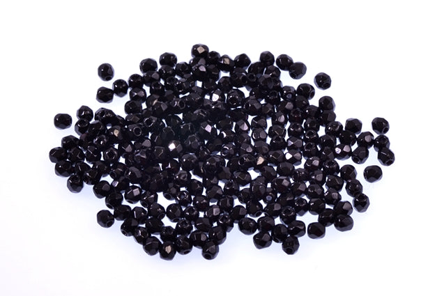 多面圆形火抛光珠,黑色(23980),玻璃,捷克共和国