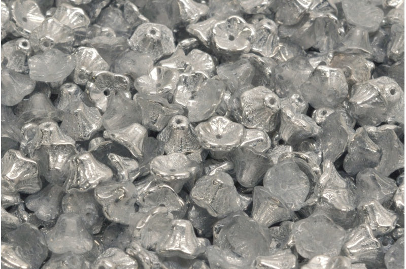 OUTLET 10 grams Bell Flower Cup Beads, 7 x 5 mm, Crystal Crystal Silver Half Coating (00030-27001), Glass, Czech Republic
