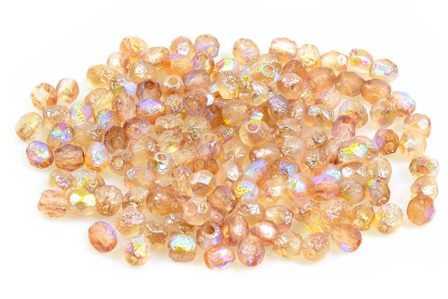 多面圆形火抛光珠,水晶蚀刻托帕石涂层(00030-LEPT-98532),玻璃,捷克共和国