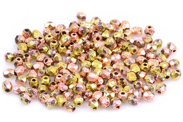 ファセットラウンドファイアポリッシュビーズ、クリスタルエッチング98544(00030-LEPT-98544)、ガラス、チェコ共和国