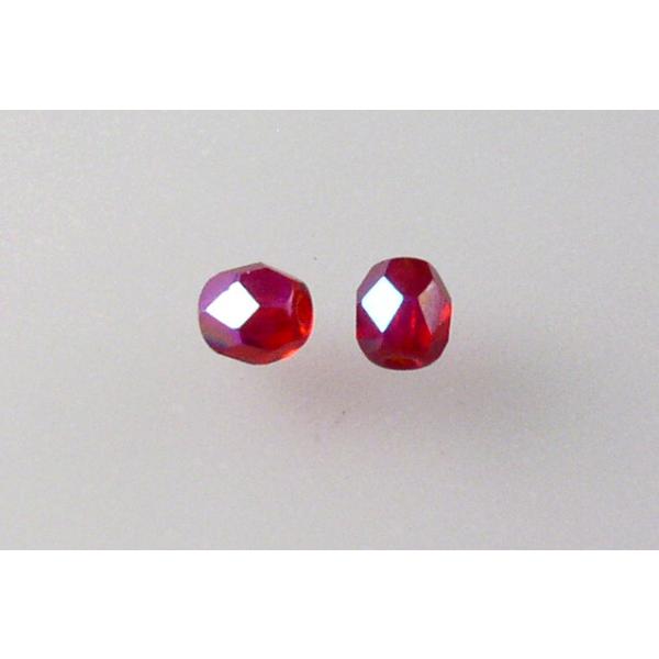 多面圆形火抛光珠,红宝石色 Ab (90080-28701),玻璃,捷克共和国
