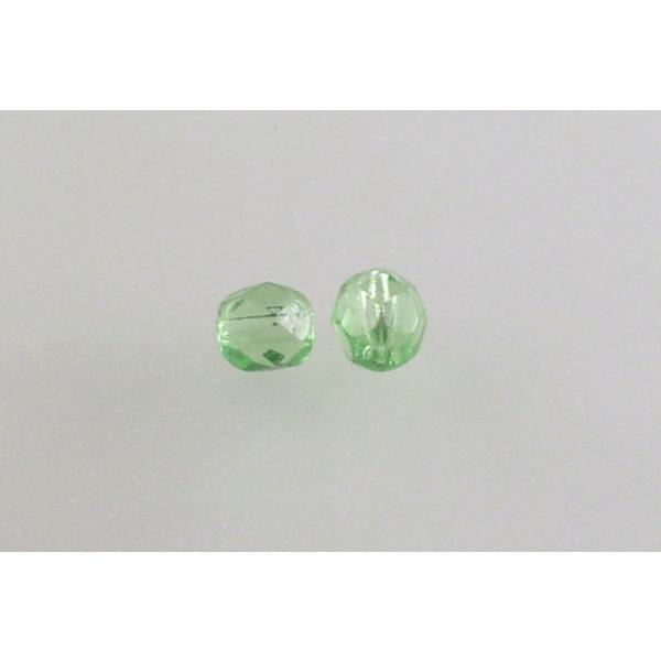 Faceted Round Fire Polished Beads, Transparent Green (50410), Glass, Czech Republic