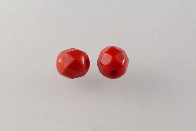 多面圆形火抛光珠,不透明红色(93210),玻璃,捷克共和国