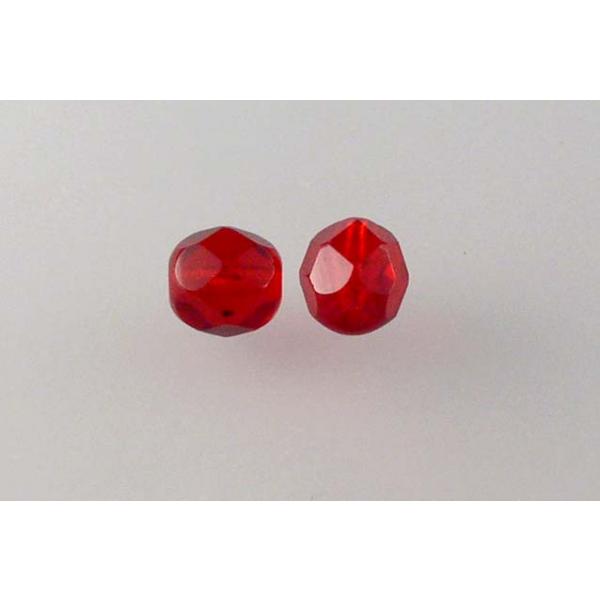多面圆形火抛光珠,宝石红(90080),玻璃,捷克共和国