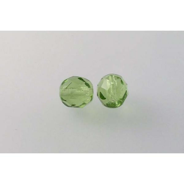 Faceted Round Fire Polished Beads, Transparent Green (50220), Glass, Czech Republic