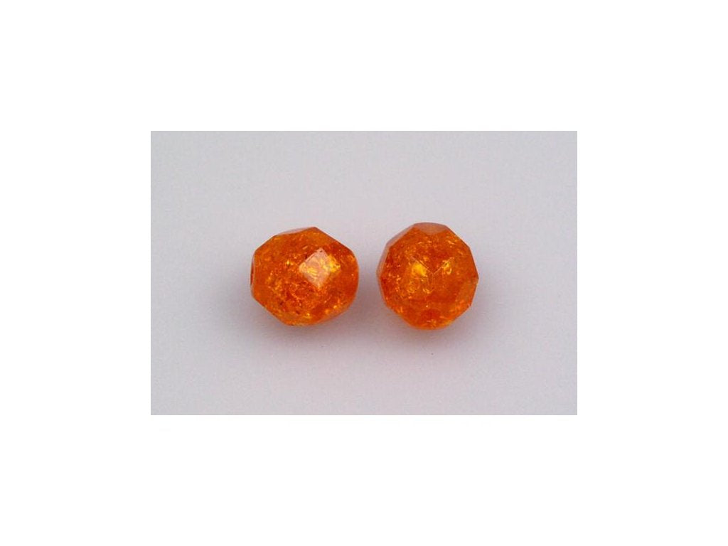 アウトレット 10グラム ファセットラウンドファイアポリッシュビーズ、6 x 6 mm、透明オレンジクラック(90020-85500)、ガラス、チェコ共和国