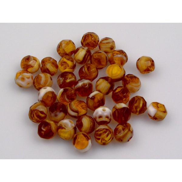 Fire Polished Faceted Beads Round 8 mm, Mixed Colors Brown White (), Bohemia Crystal Glass, Czechia 15119001