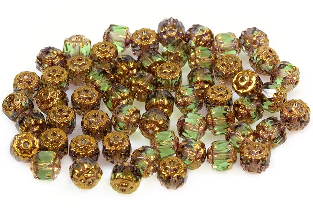 Cathedral Faceted Fire Polished Beads, Transparent Green 91426 (50500-91426), Glass, Czech Republic
