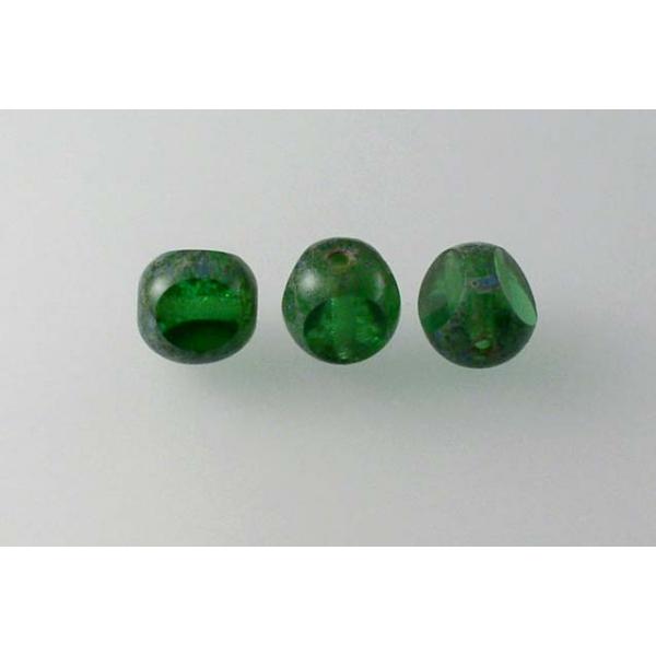 ファセット加工ビーズ ラウンドスペシャルカット、エメラルドグリーントラバーチン(50120-86800)、ガラス、チェコ共和国