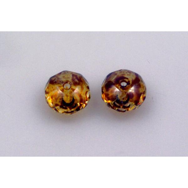 ファセット加工ビーズロンデル、クリスタルトラバーチン(00030-86800)、ガラス、チェコ共和国