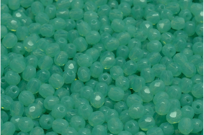 Faceted Round Fire Polished Beads, Opal Aqua (61100), Glass, Czech Republic