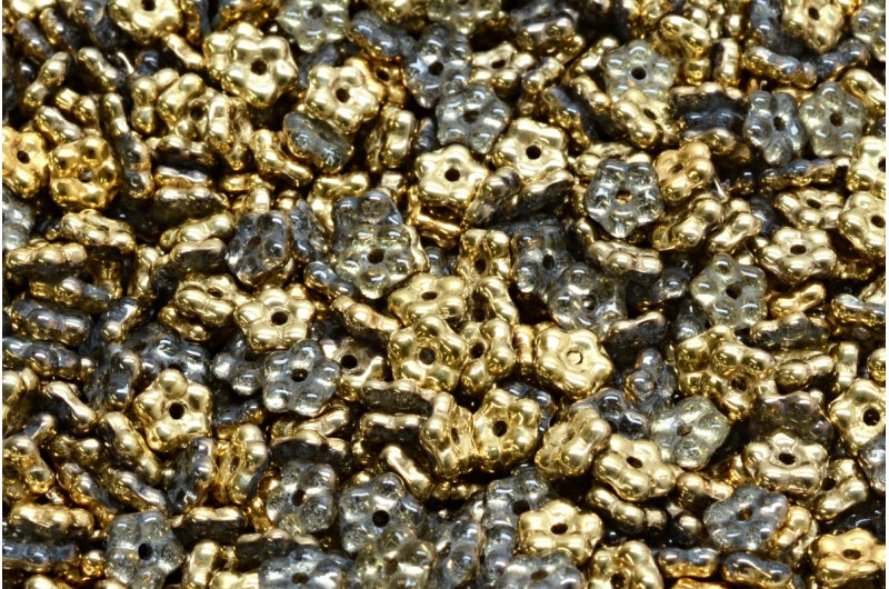 忘れな草ビーズ、透明ブルーゴールド(30020-26441)、ガラス、チェコ共和国