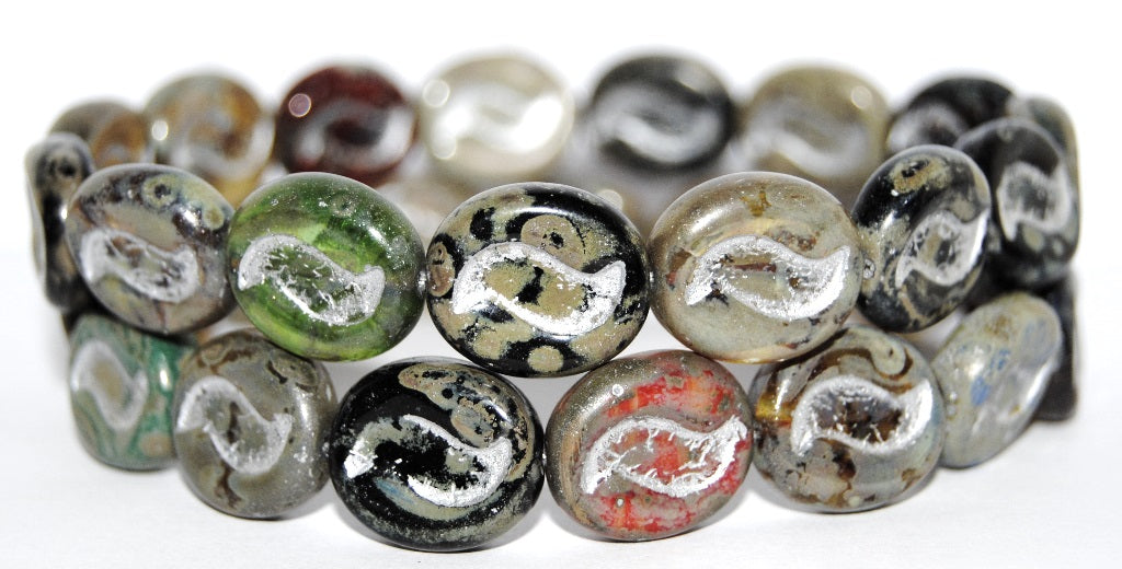 OUTLET 10 grams Oval With Tilda Pressed Glass Beads, 18 x 12 mm, Autumn Mixed Colors 4354201 (AUTUMN-MIX-4354201), Glass, Czech Republic