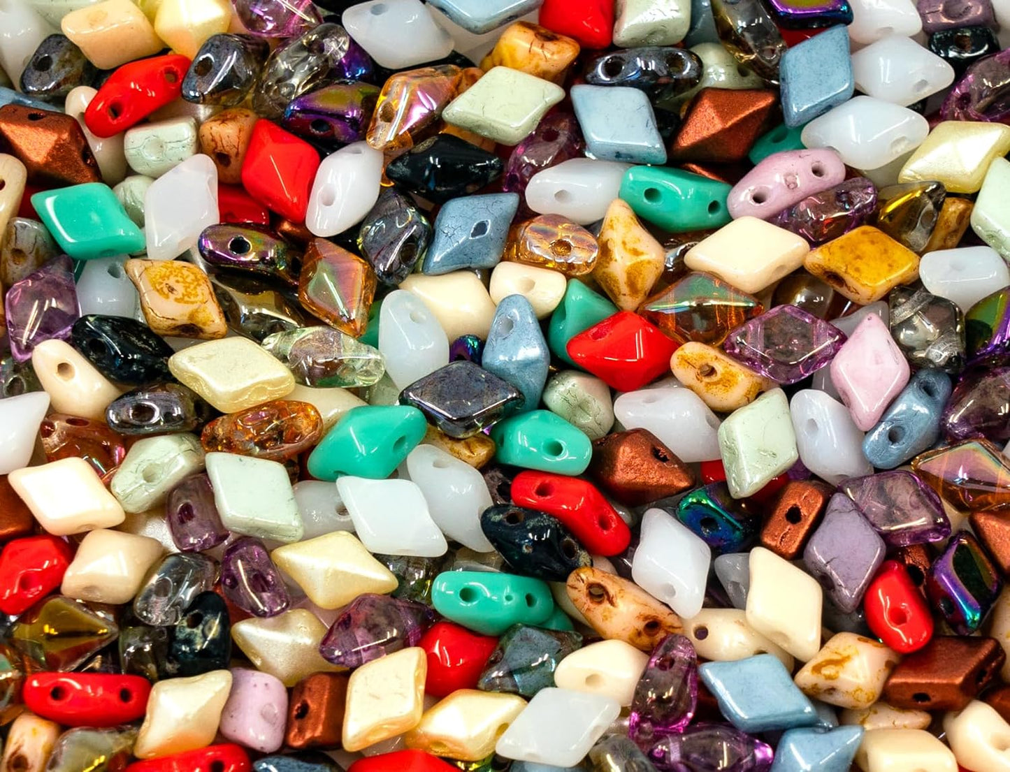 DiamonDuo 2穴菱形ガラスビーズ(GemDuoと同様)5 x 8 mm、チェコ共和国、ミックス