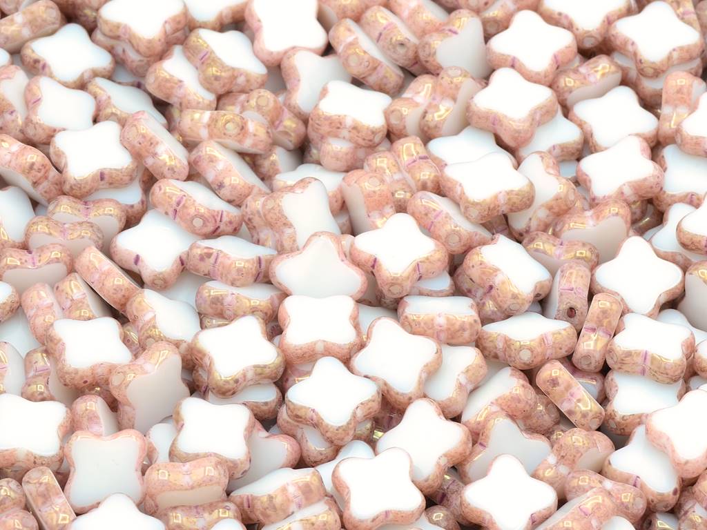 Table Cut Cross Beads, Chalk White Marble Violet (03000-15423), Glass, Czech Republic