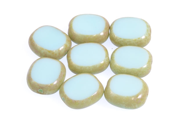 テーブルカットの丸みを帯びた長方形のビーズ、ターコイズトラバーチン(63110-86800)、ガラス、チェコ共和国