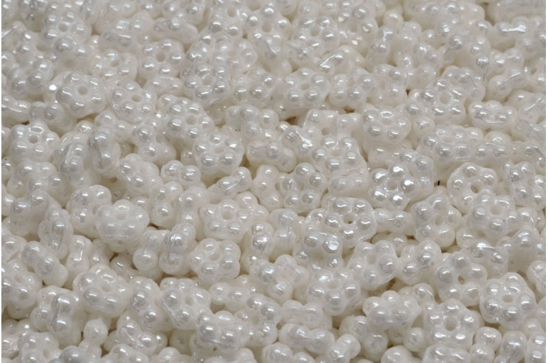 忘れな草ビーズ、ホワイトレインボーアイリス(02010-21402)、ガラス、チェコ共和国